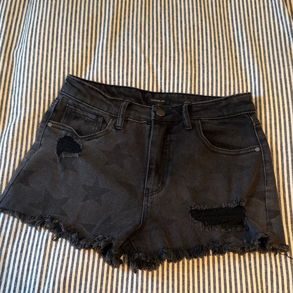 Black Distressed Denim Shorts